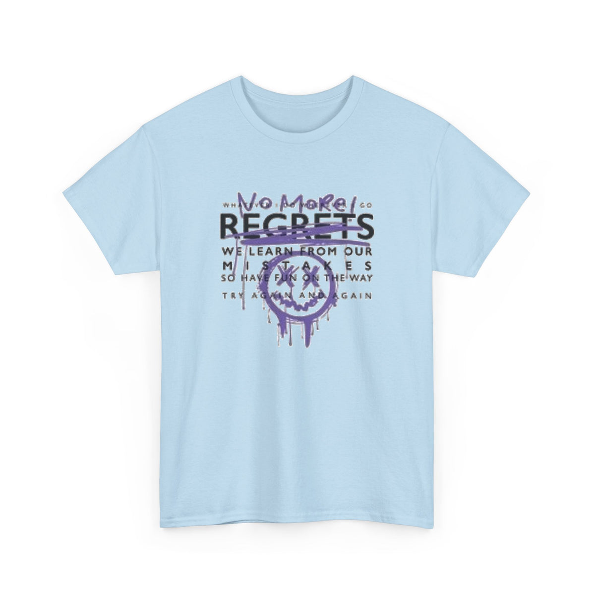 No More Regrets Tee — Grunge Drip Smile Graphic T-Shirt