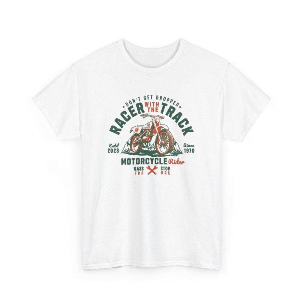Motorcycle Racer Tee — "Racer the Track" Vintage Bike Graphic T-Shirt