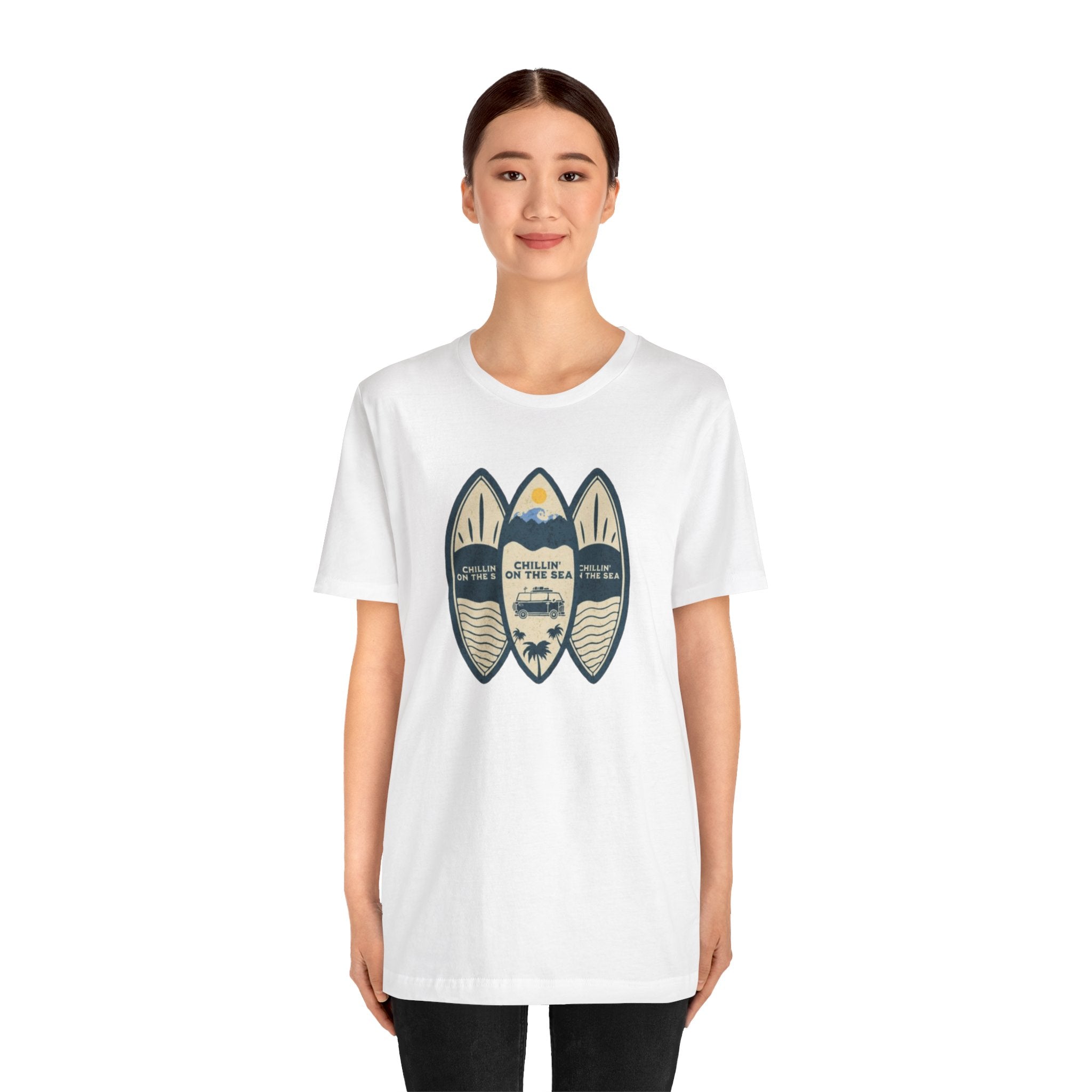 Surfboard Beach Tee — "Chillin' On The Sea" Coastal Graphic T-Shirt