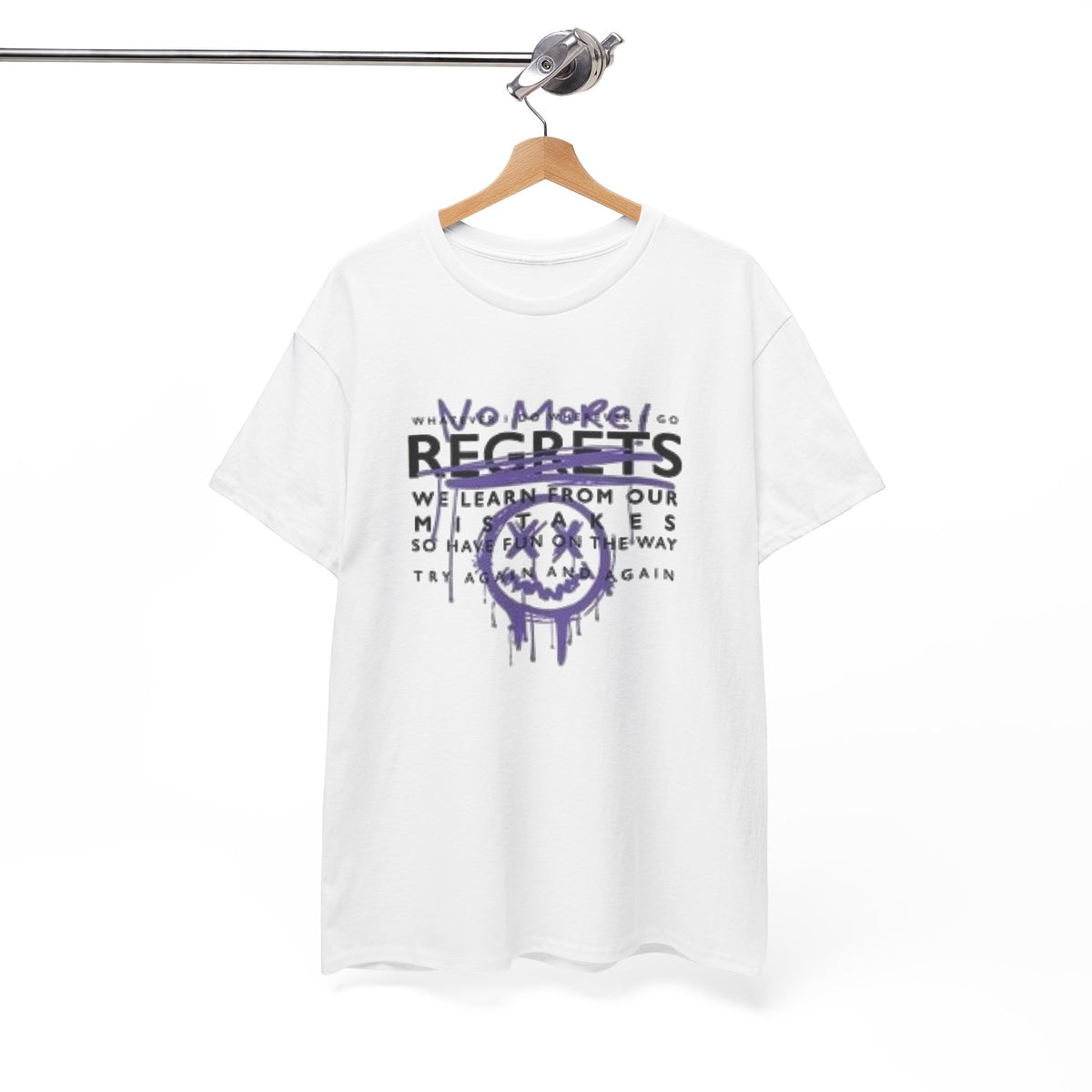 No More Regrets Tee — Grunge Drip Smile Graphic T-Shirt