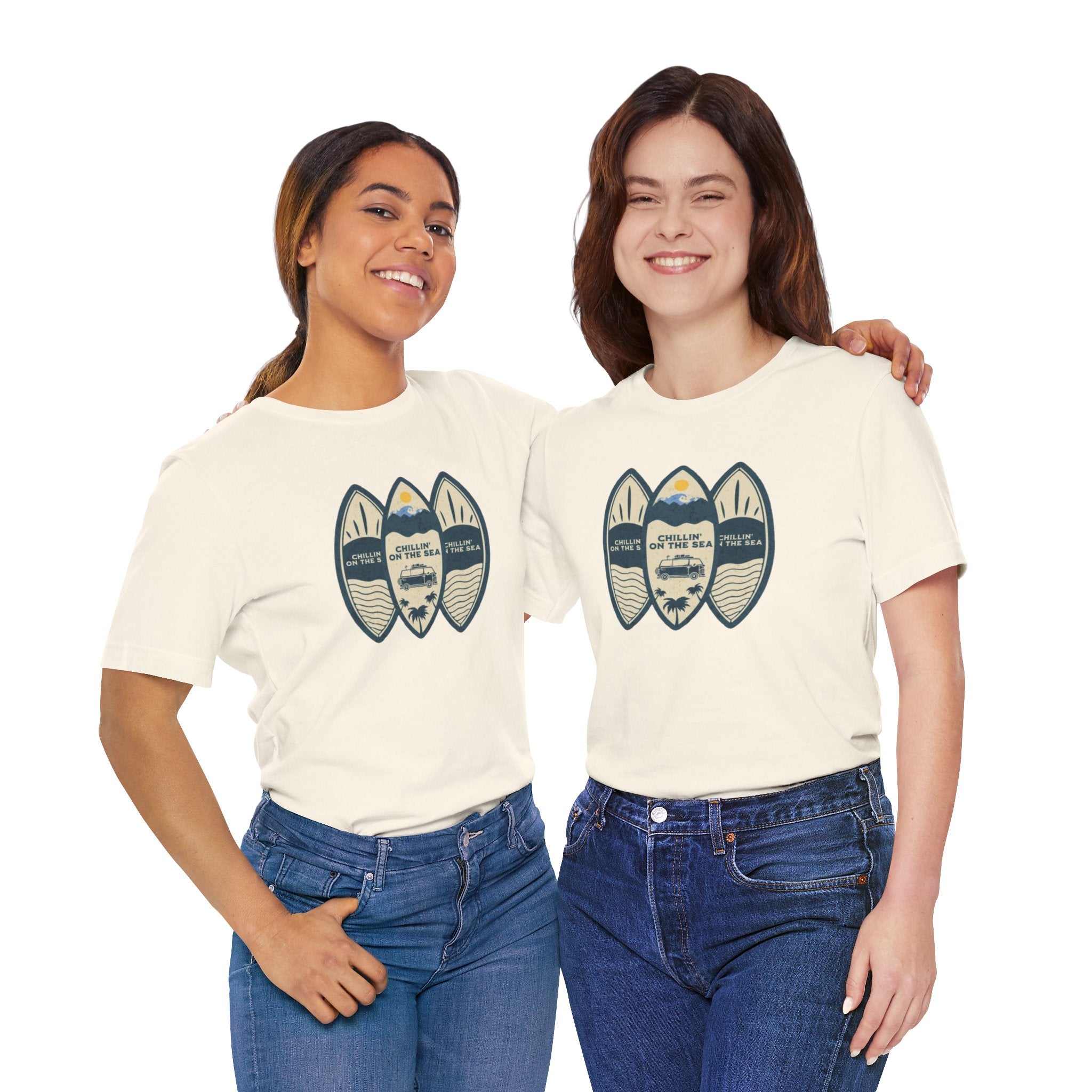 Surfboard Beach Tee — "Chillin' On The Sea" Coastal Graphic T-Shirt