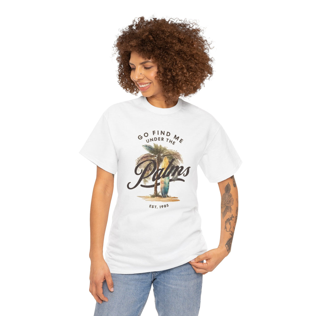 Palms Vintage Tee — "Go Find Me Under the Palms" Tropical Graphic Shirt