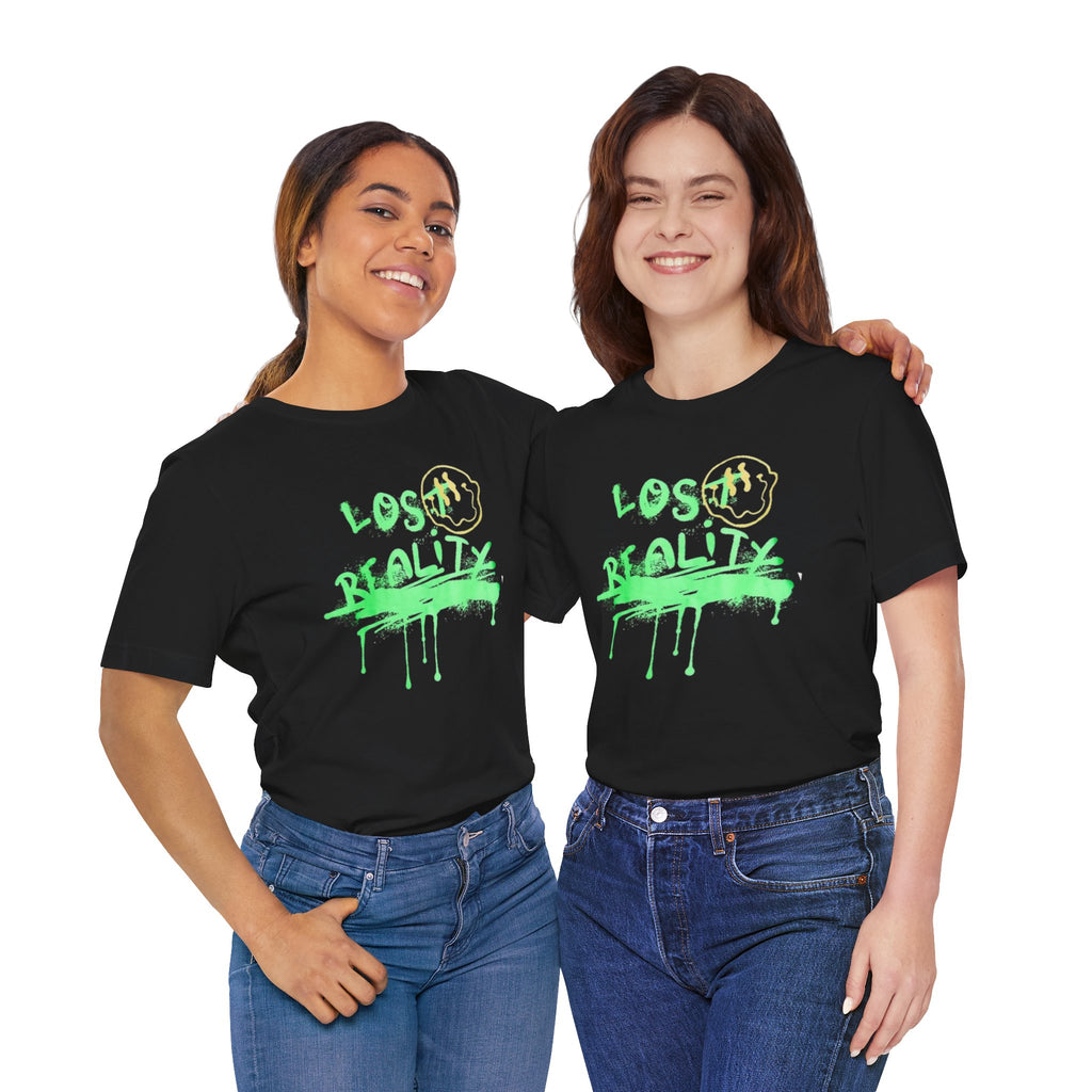 Lost Reality Graphic Tee — Neon Green Drip Streetwear Graffiti T-Shirt