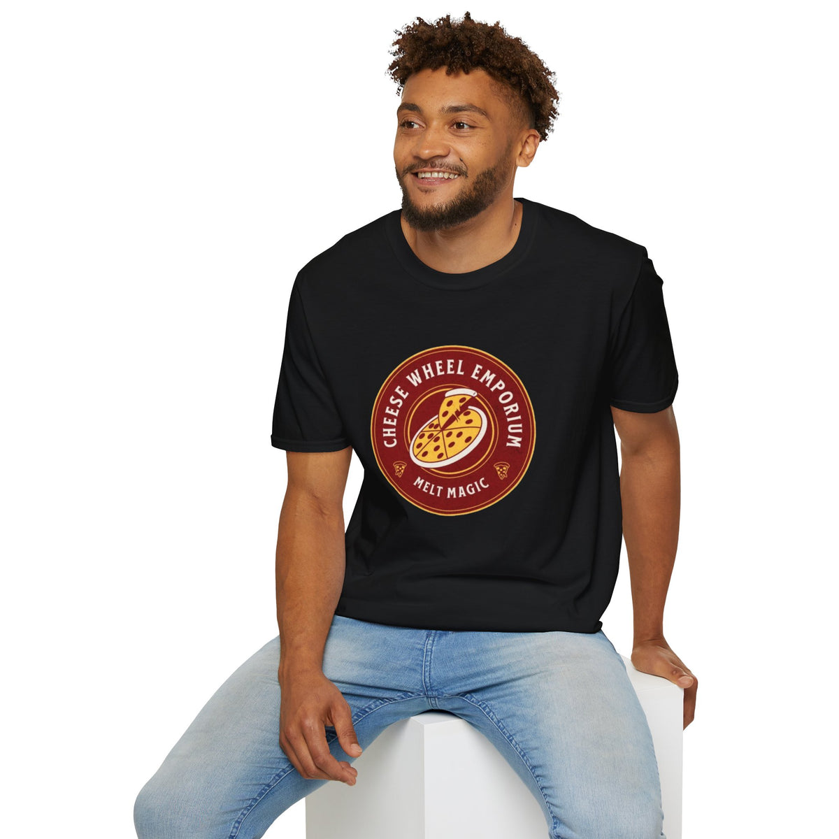 Cheese Wheel Emporium T‑Shirt — Retro Pizza Logo Tee (Melt Magic)