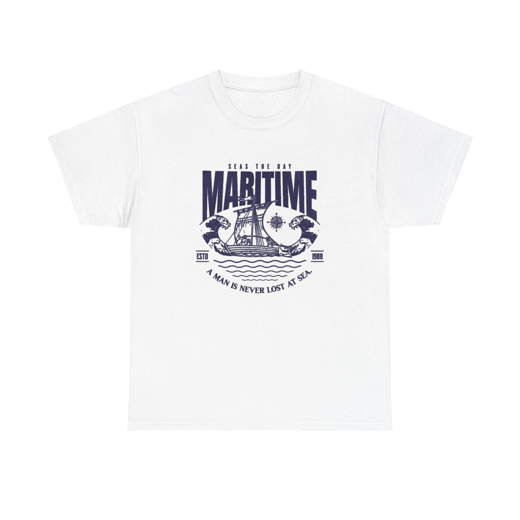 Maritime Crew Tee - Vintage Ship Graphic "A Man is Never Lost at Sea"