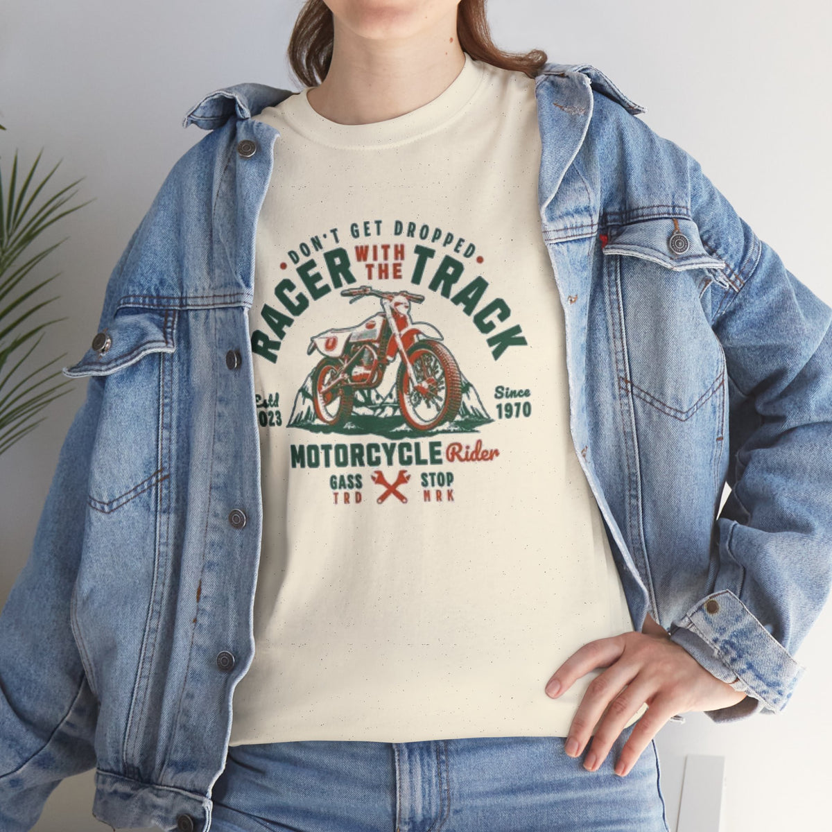 Motorcycle Racer Tee — "Racer the Track" Vintage Bike Graphic T-Shirt