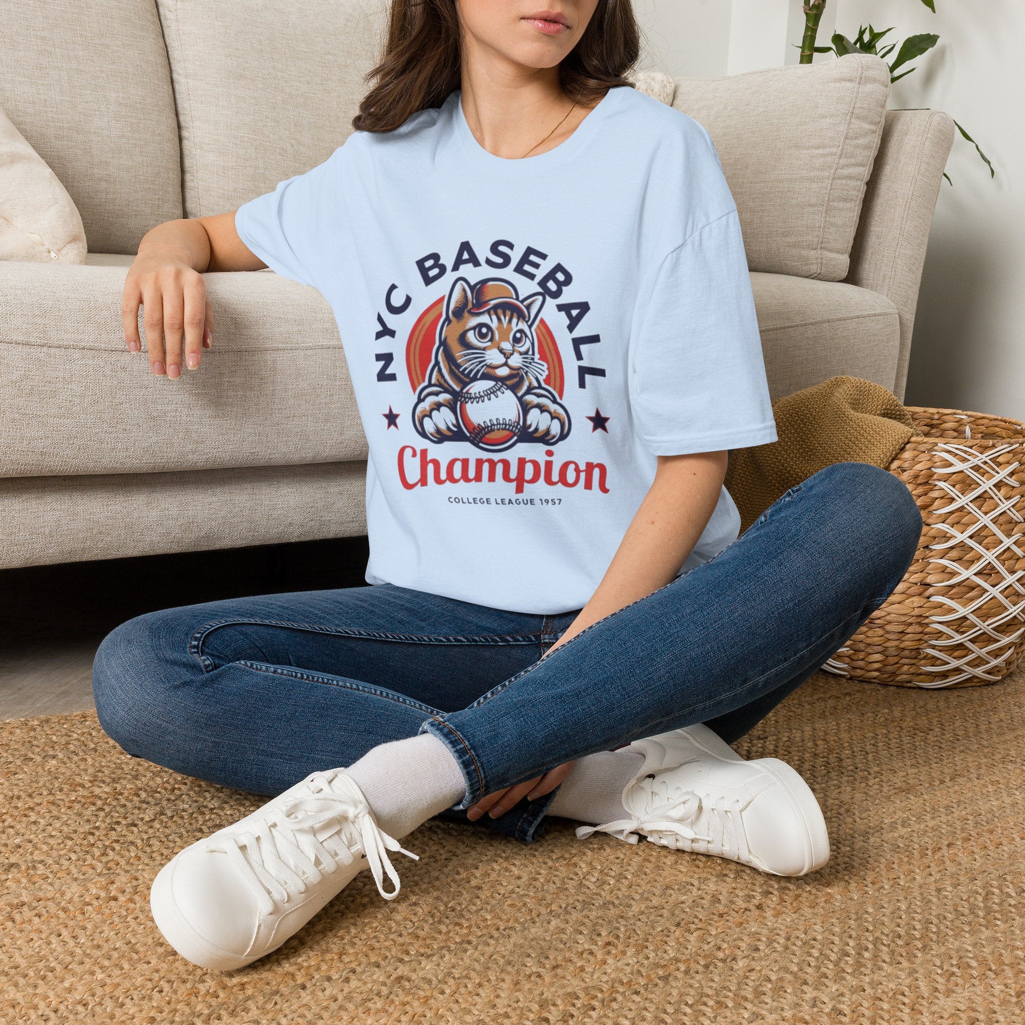 NYC Baseball Cat T‑Shirt — 'Champion' Vintage Team Tee