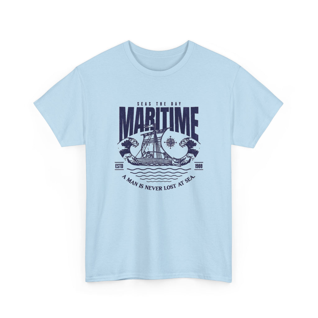 Maritime Crew Tee - Vintage Ship Graphic "A Man is Never Lost at Sea"
