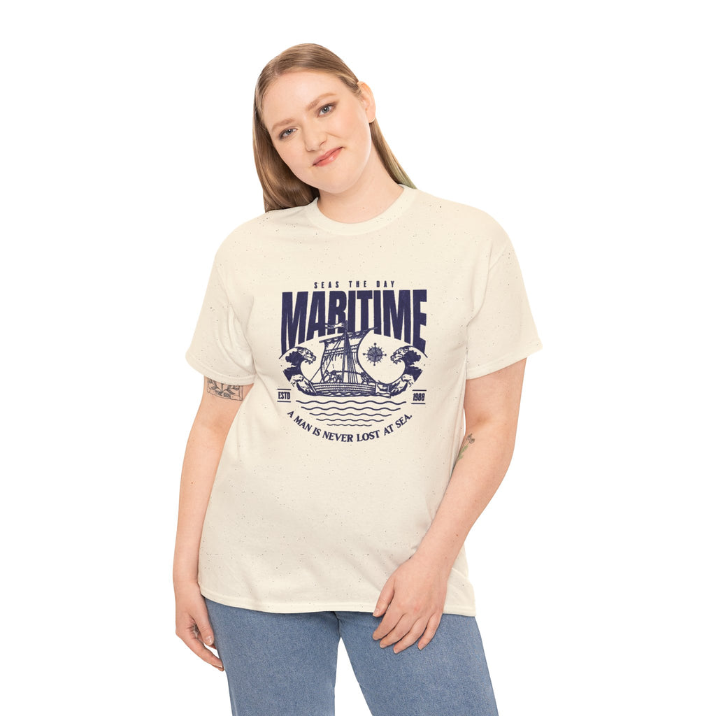 Maritime Crew Tee - Vintage Ship Graphic "A Man is Never Lost at Sea"
