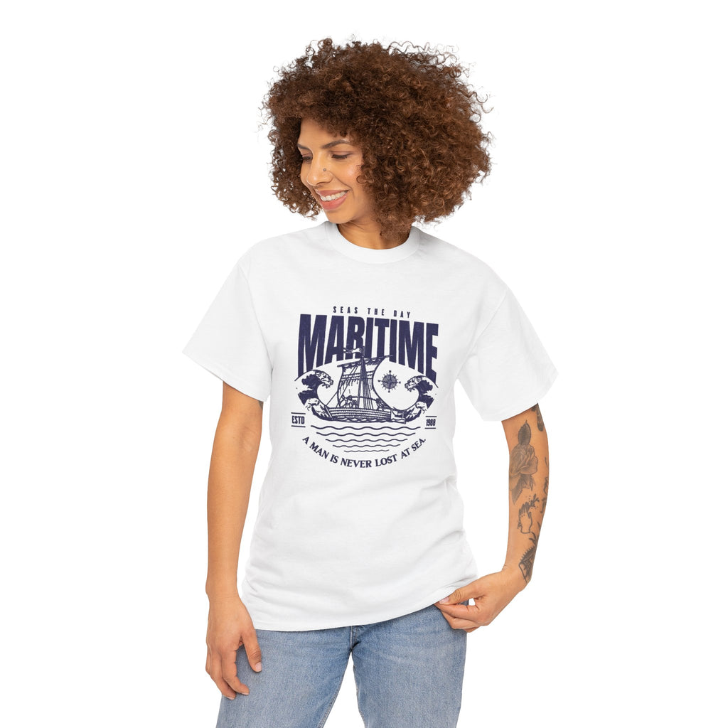 Maritime Crew Tee - Vintage Ship Graphic "A Man is Never Lost at Sea"