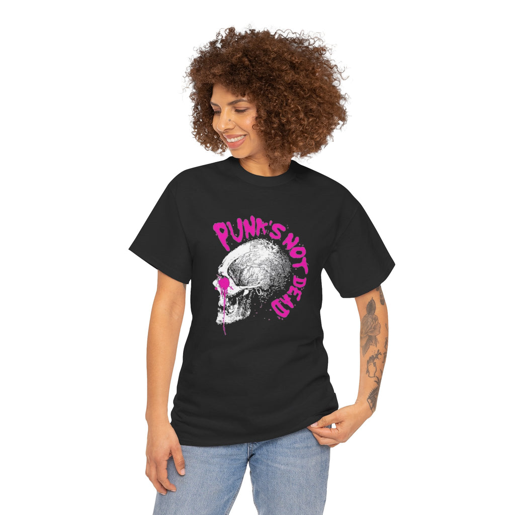 Punk's Not Dead Skull T-Shirt — Edgy Punk Rock Tee with Pink Graffiti