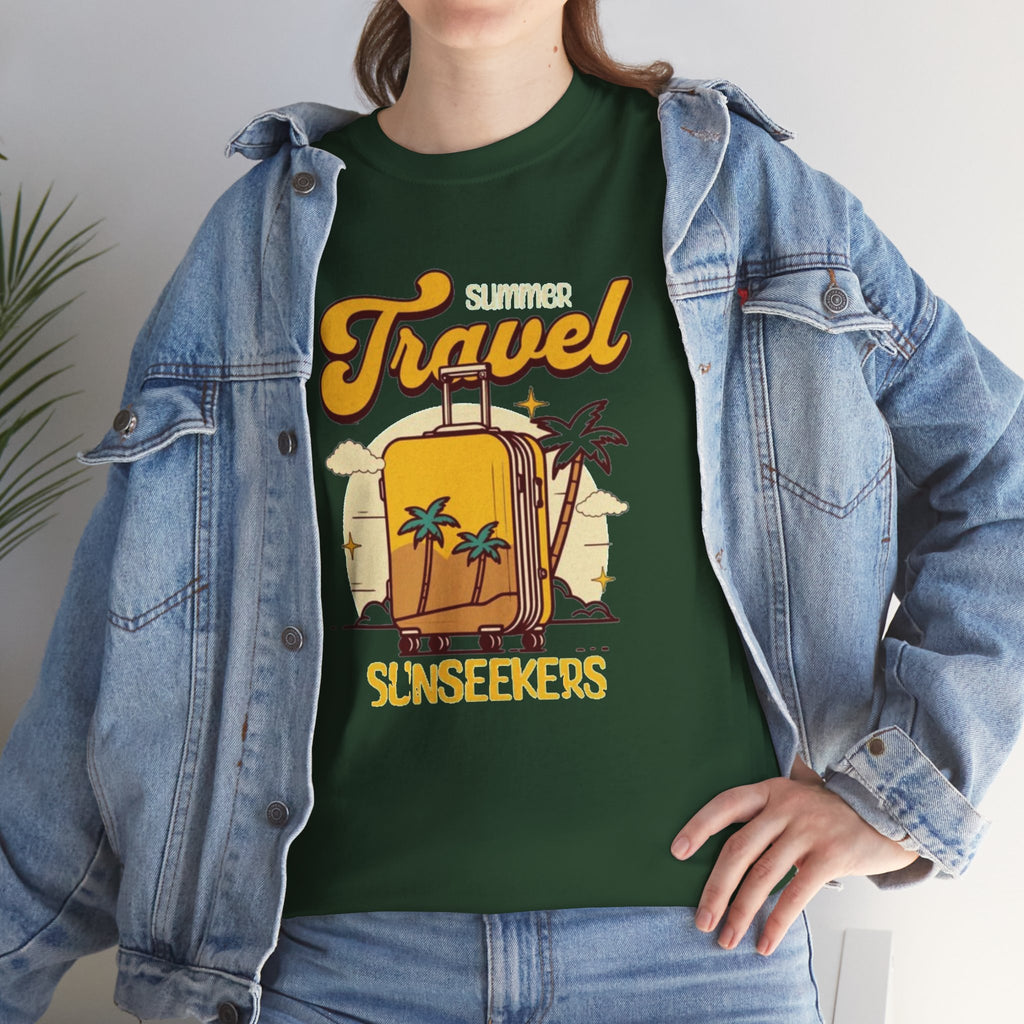 Travel Sunseekers T‑Shirt — Retro Backpack Beach Vacation Tee