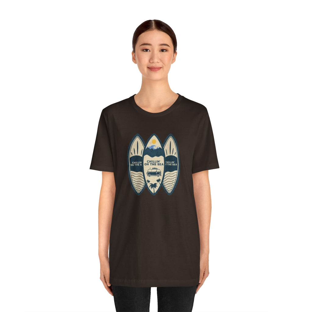 Surfboard Beach Tee — "Chillin' On The Sea" Coastal Graphic T-Shirt