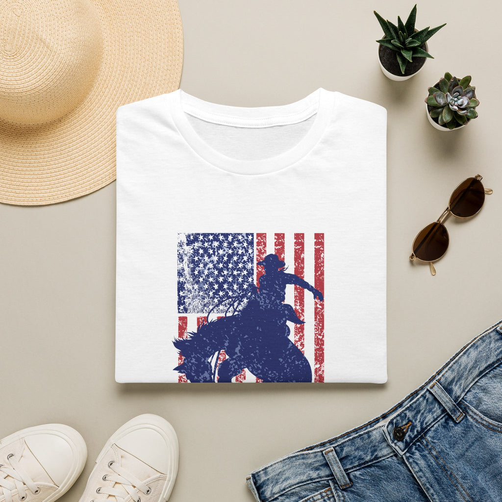 Chicago Rodeo T-Shirt — Vintage American Flag Bull Rider Graphic Tee