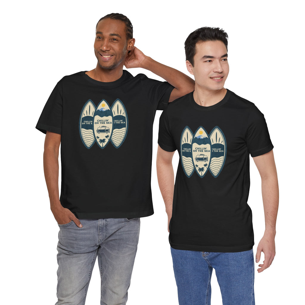 Surfboard Beach Tee — "Chillin' On The Sea" Coastal Graphic T-Shirt