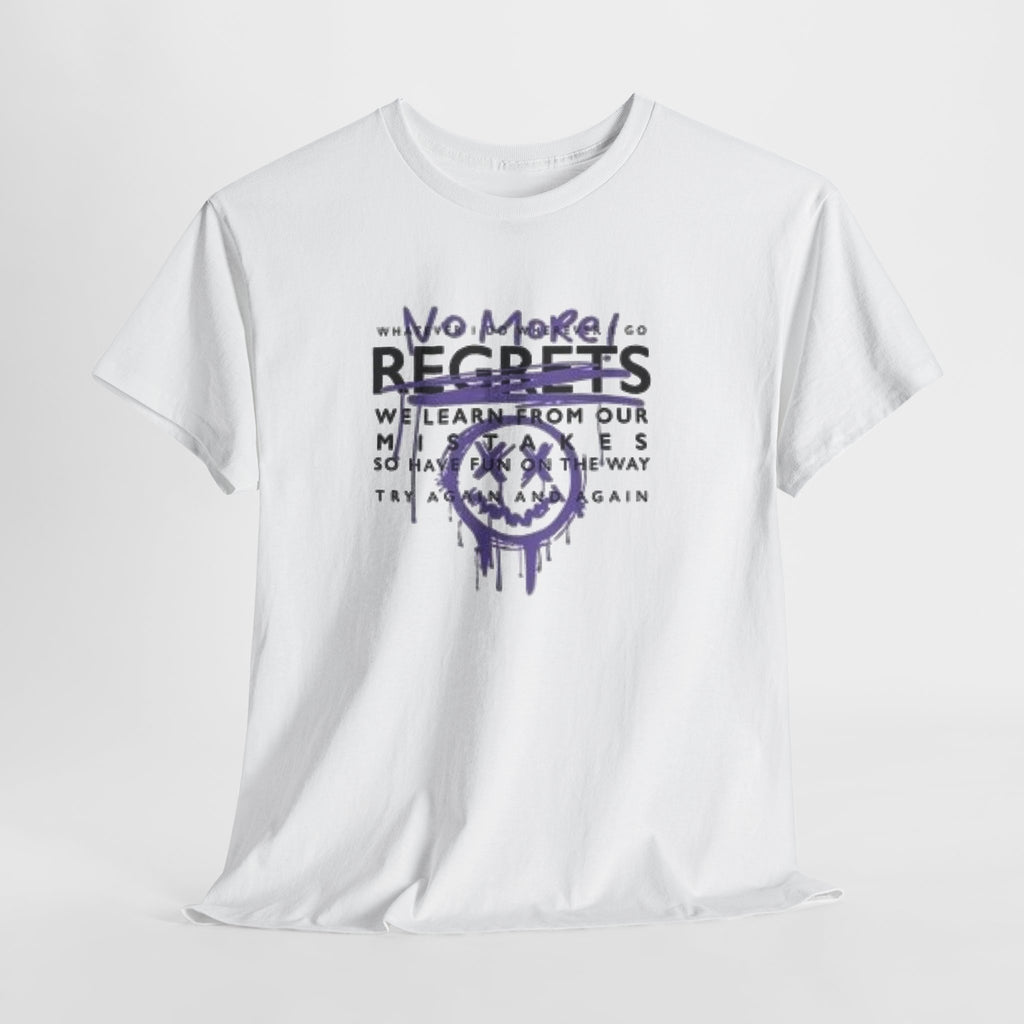 No More Regrets Tee — Grunge Drip Smile Graphic T-Shirt