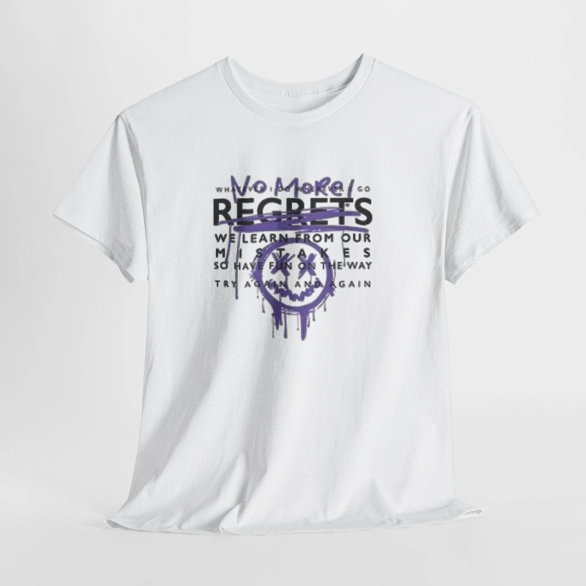No More Regrets Tee — Grunge Drip Smile Graphic T-Shirt