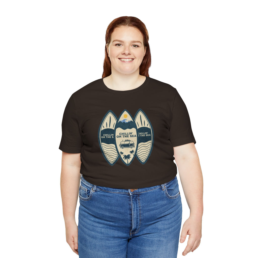 Surfboard Beach Tee — "Chillin' On The Sea" Coastal Graphic T-Shirt