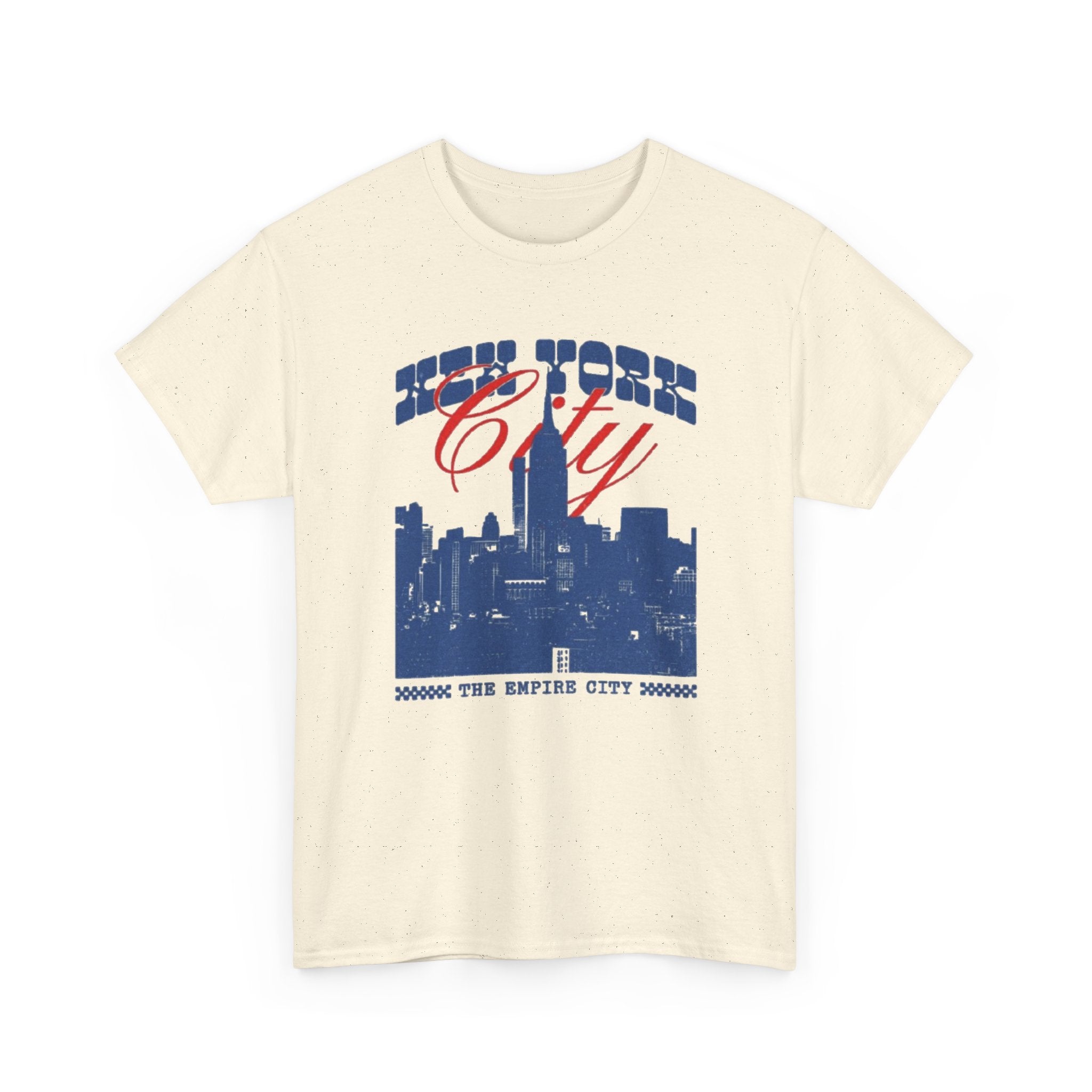 New York City Skyline Tee — Retro Blue & Red NYC Graphic T-Shirt