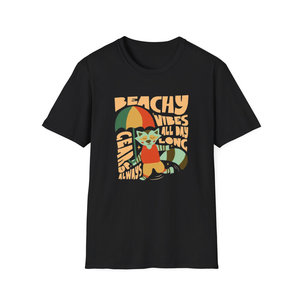 Beachy Vibes T-Shirt — Retro Cat & Umbrella Summer Tee