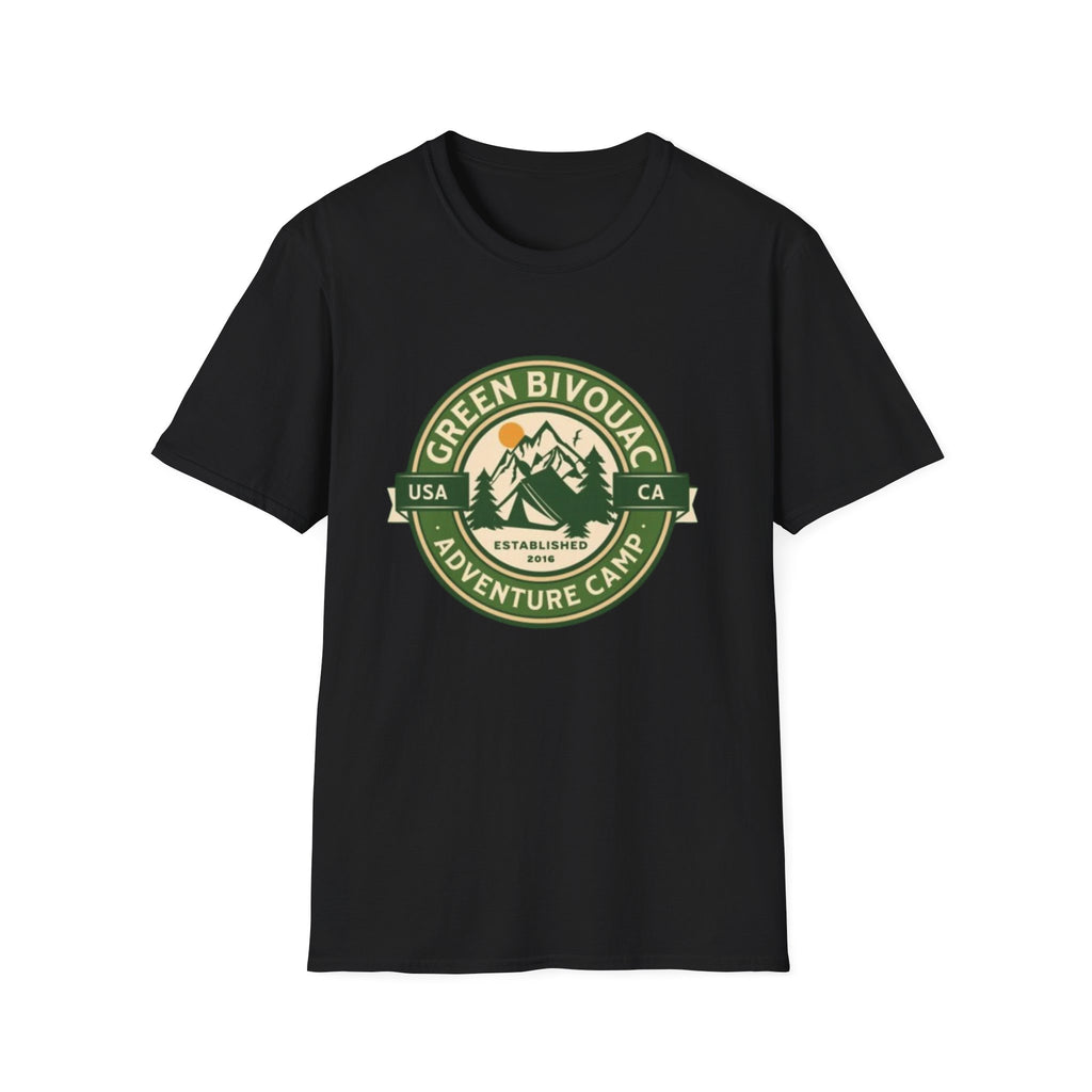 Outdoor Adventure T-Shirt — Green Bivouac Camp Logo (USA • CA)