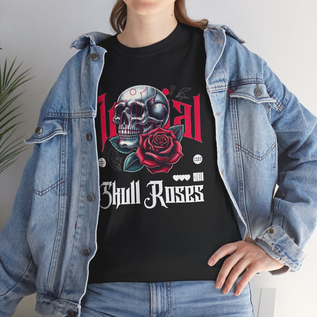 Skull Roses T-Shirt — Gothic Skull & Red Rose Graphic Tee