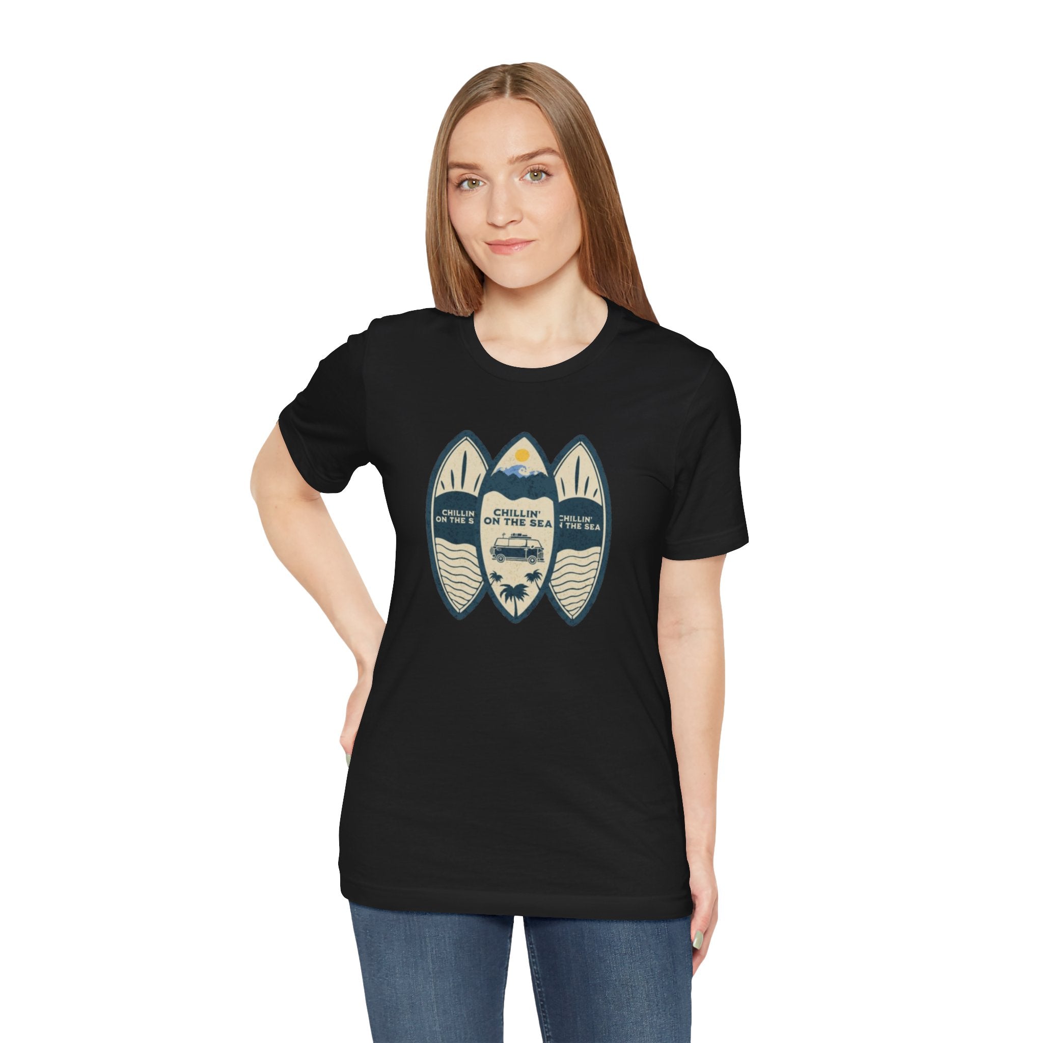 Surfboard Beach Tee — "Chillin' On The Sea" Coastal Graphic T-Shirt
