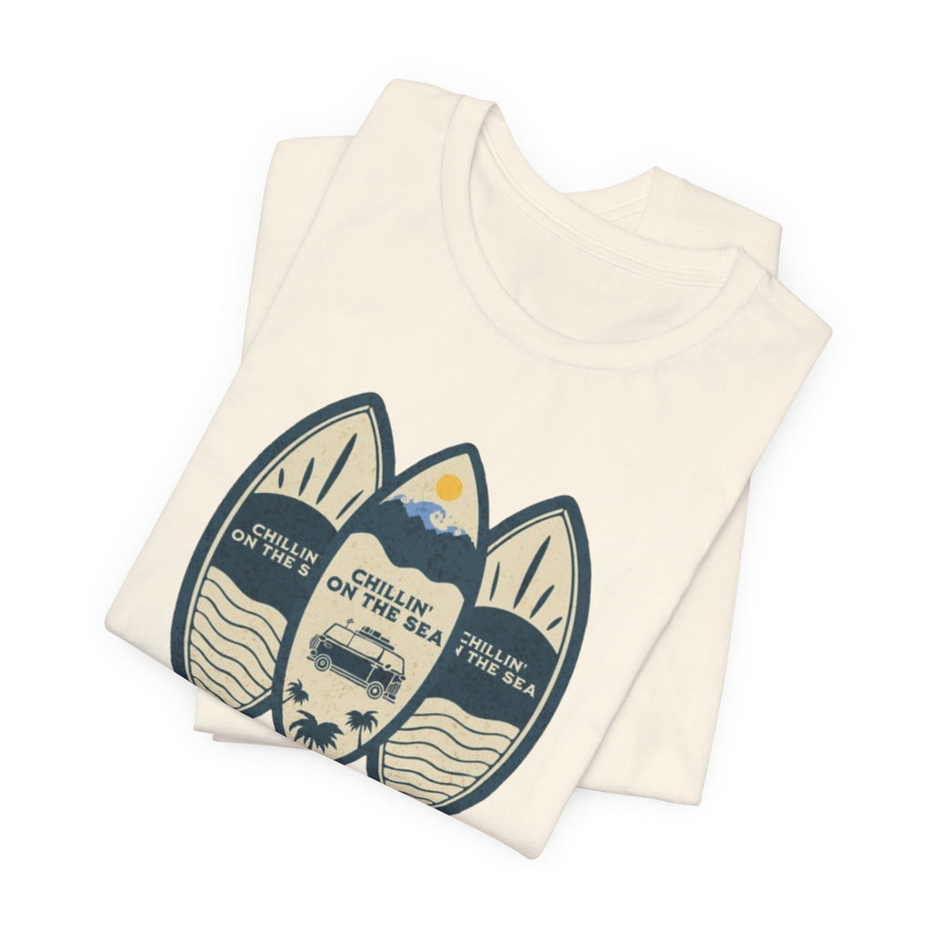 Surfboard Beach Tee — "Chillin' On The Sea" Coastal Graphic T-Shirt