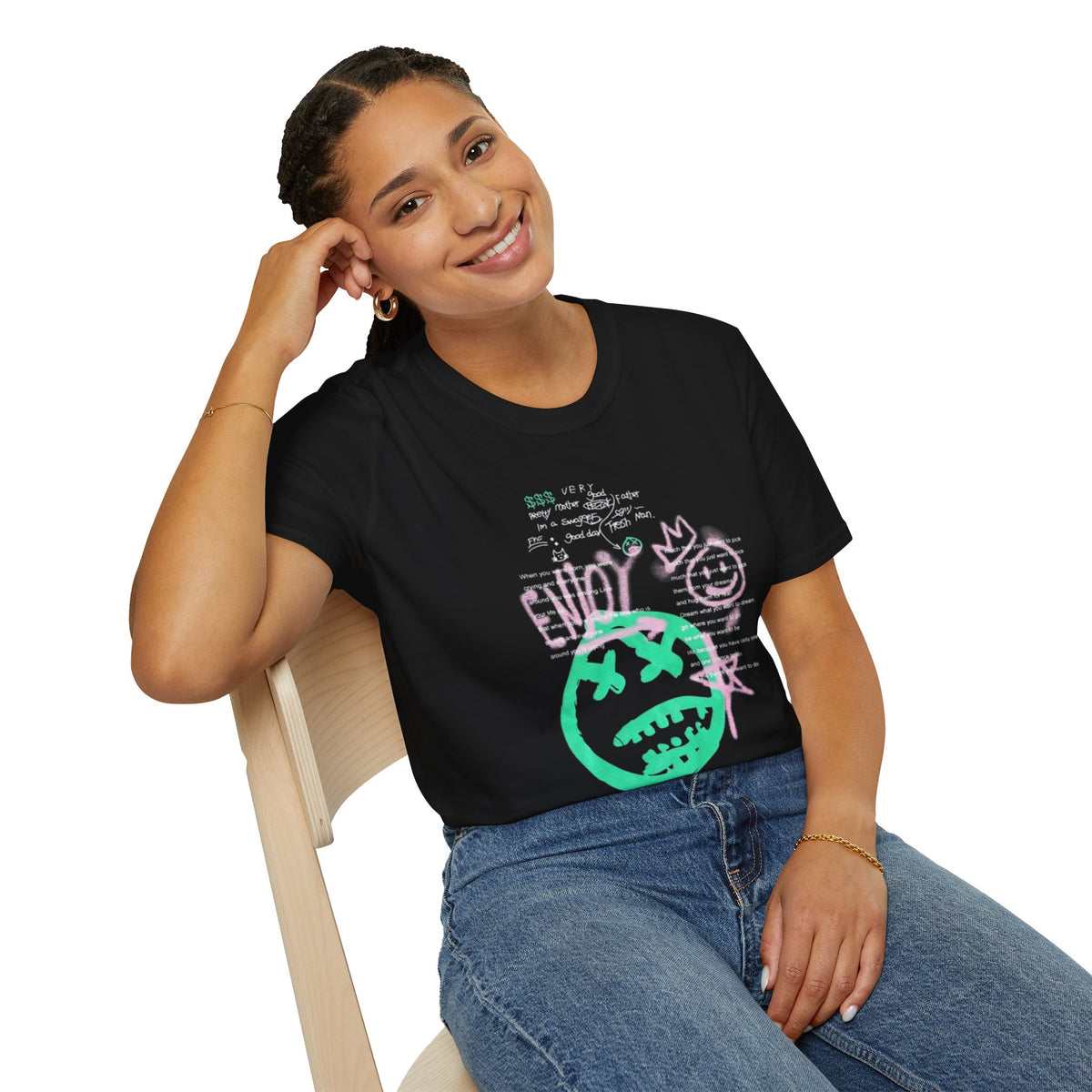 Enjoy Graffiti Smiley T-Shirt — Neon Streetwear Tee