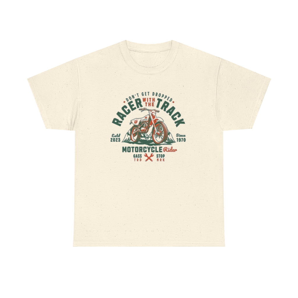 Motorcycle Racer Tee — "Racer the Track" Vintage Bike Graphic T-Shirt