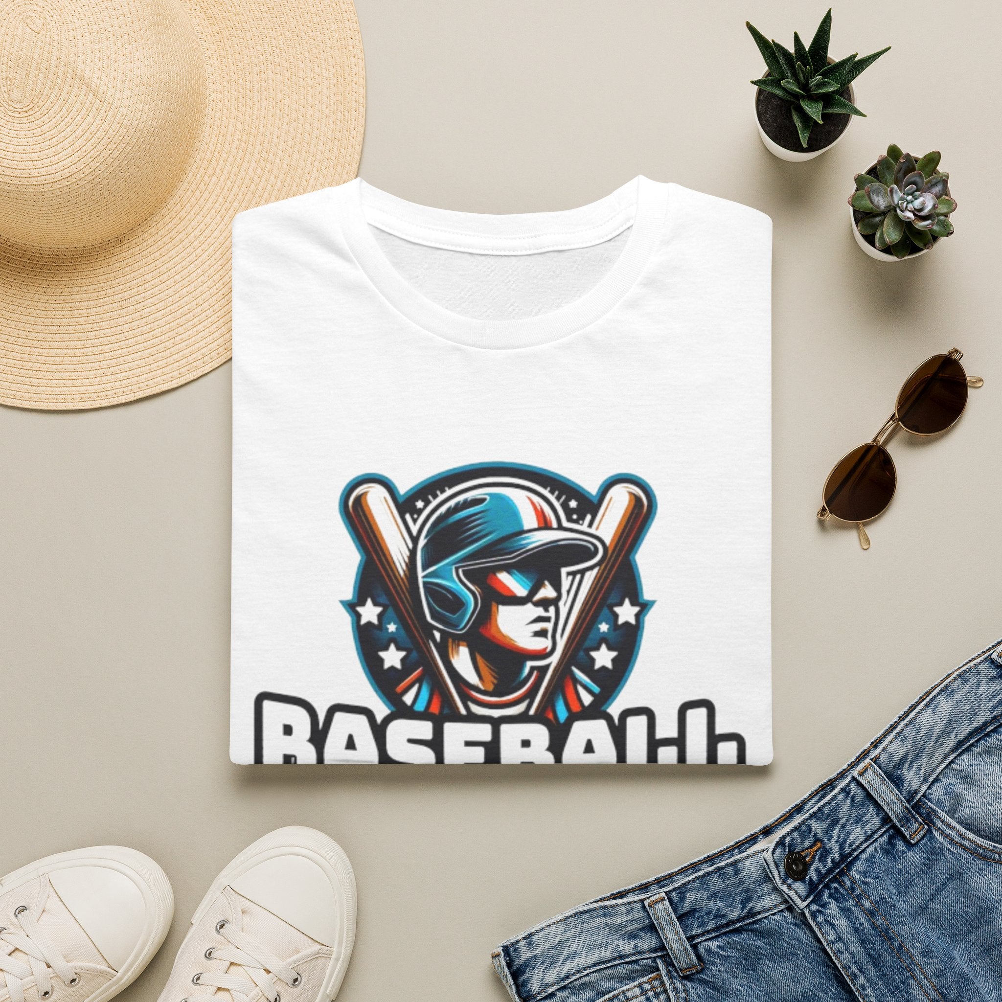 Baseball Player Graphic T-Shirt — Retro Helmet & Bats Sports Tee