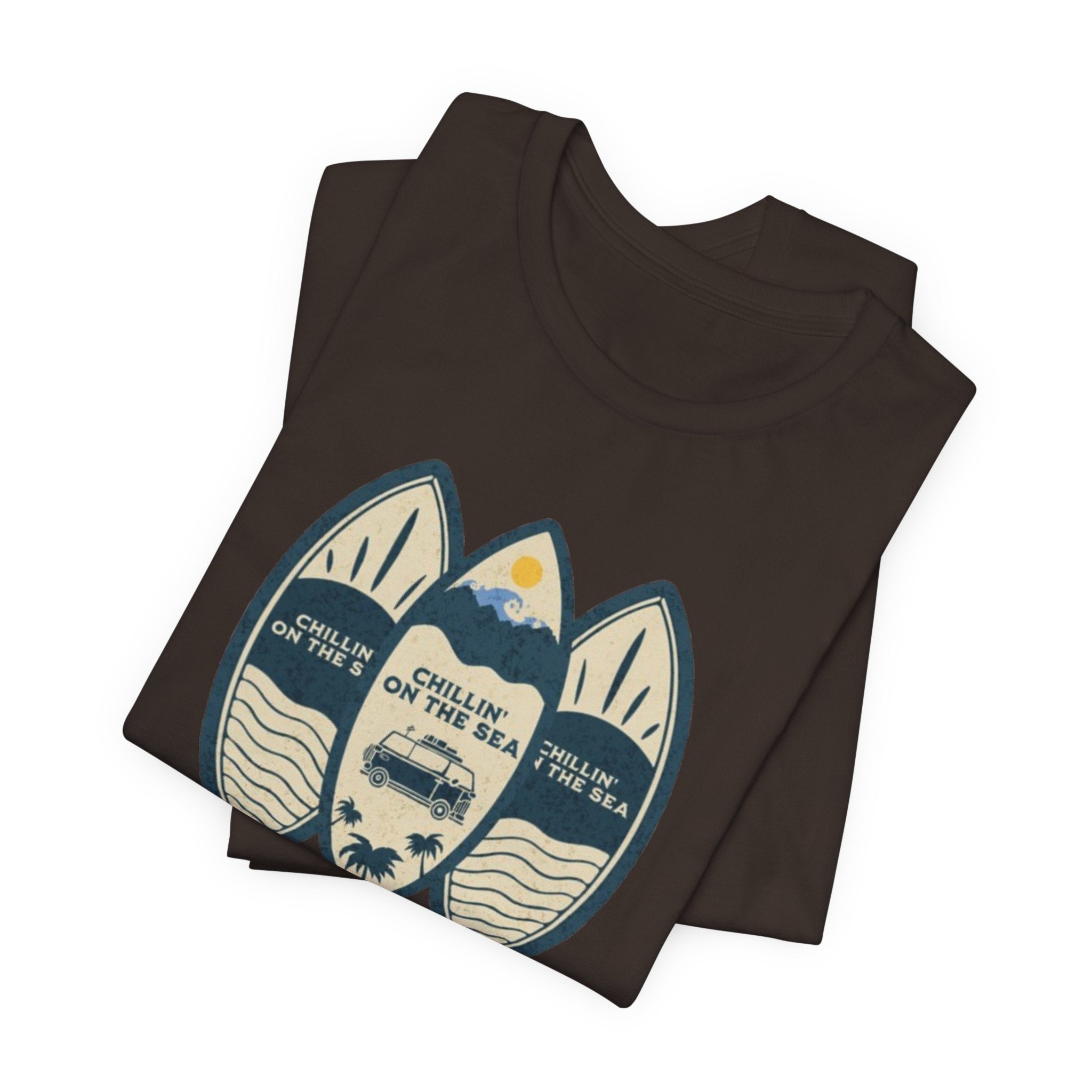 Surfboard Beach Tee — "Chillin' On The Sea" Coastal Graphic T-Shirt