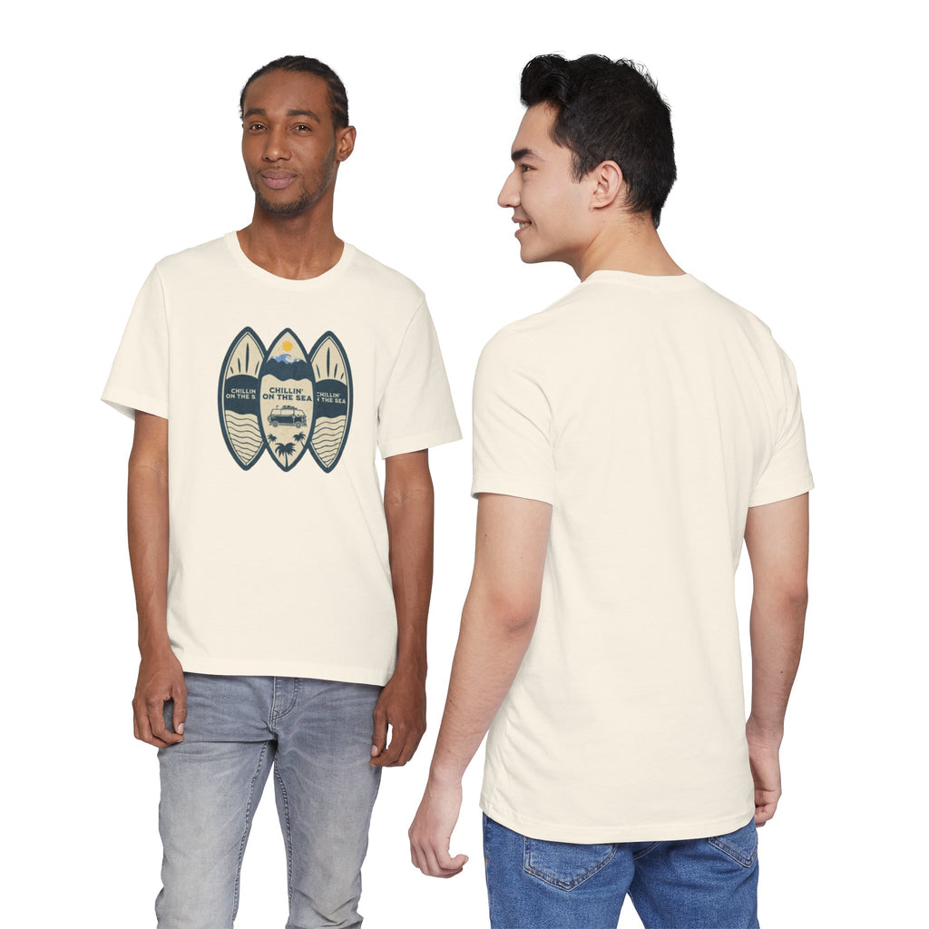 Surfboard Beach Tee — "Chillin' On The Sea" Coastal Graphic T-Shirt
