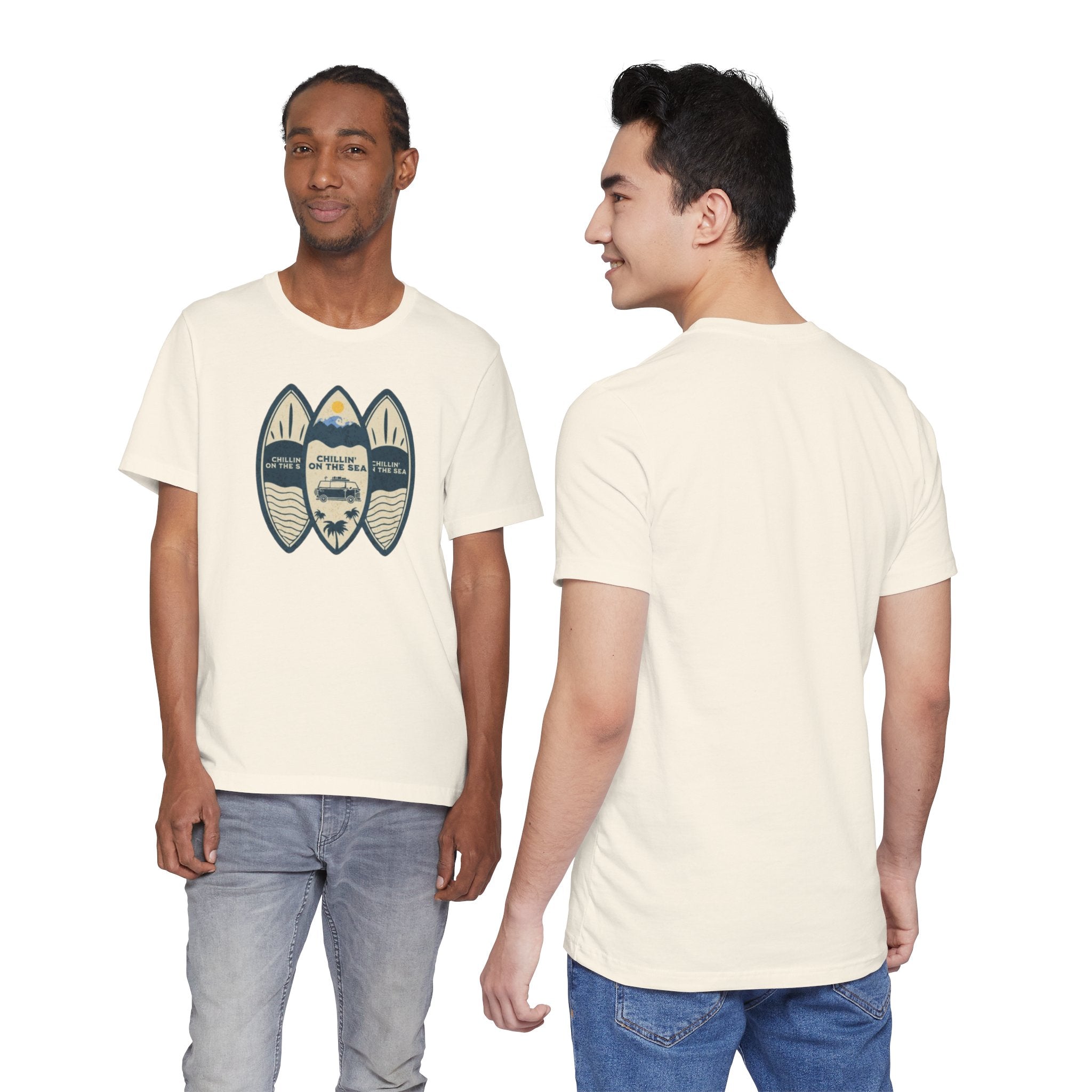 Surfboard Beach Tee — "Chillin' On The Sea" Coastal Graphic T-Shirt