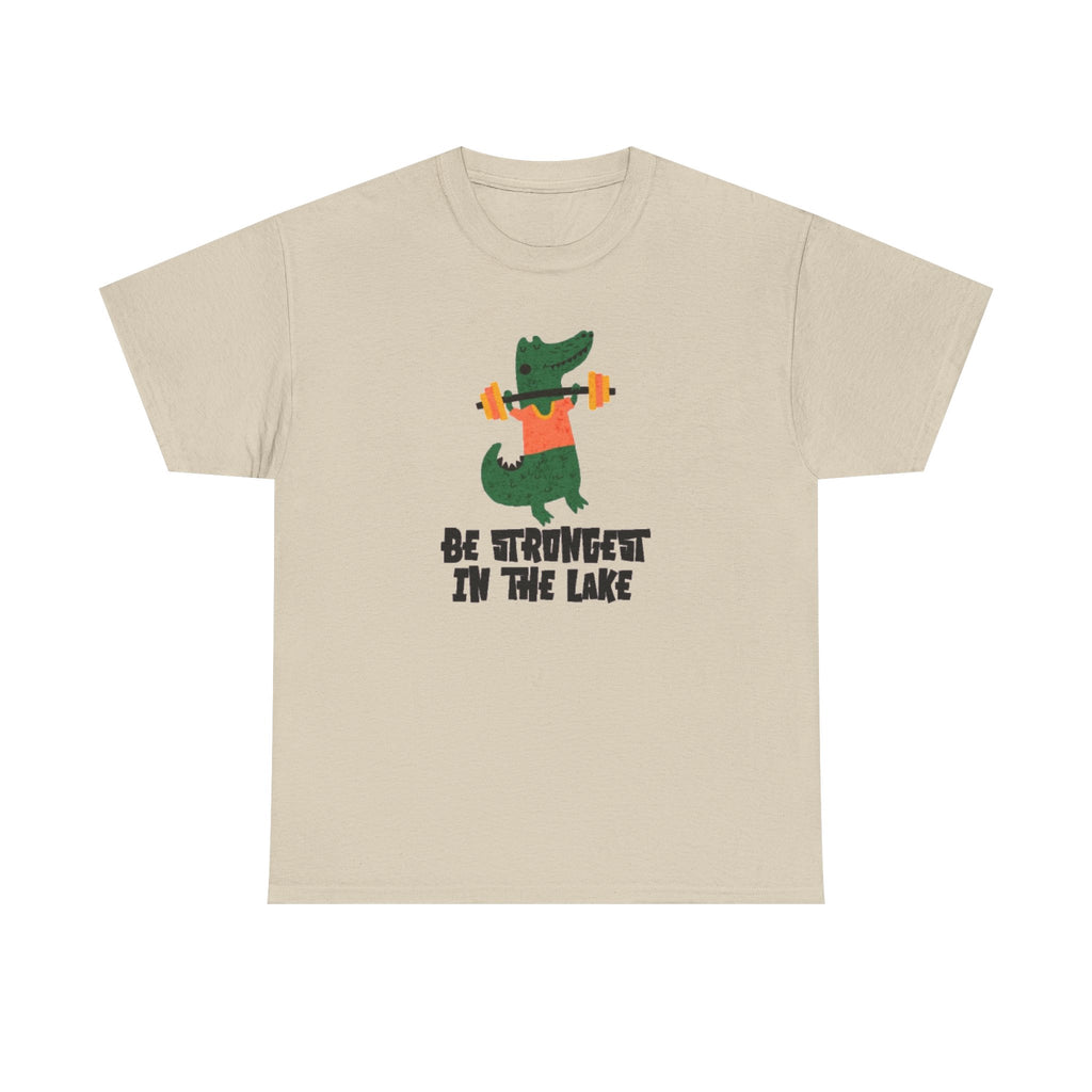 Crocodile Weightlifting Tee — "Be Strongest in the Lake" Funny Workout T-Shirt