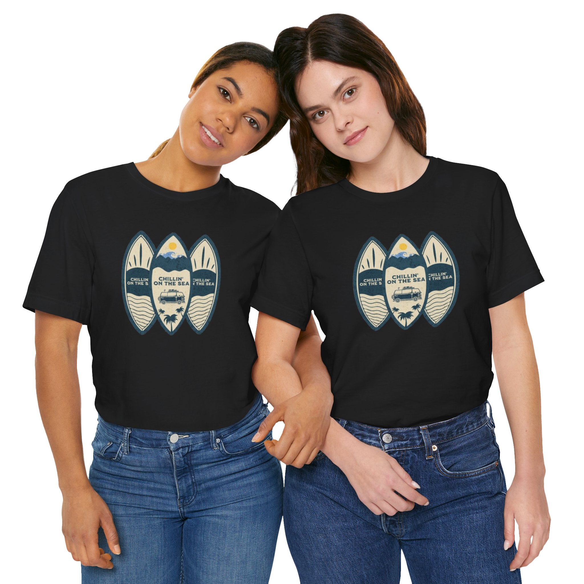 Surfboard Beach Tee — "Chillin' On The Sea" Coastal Graphic T-Shirt