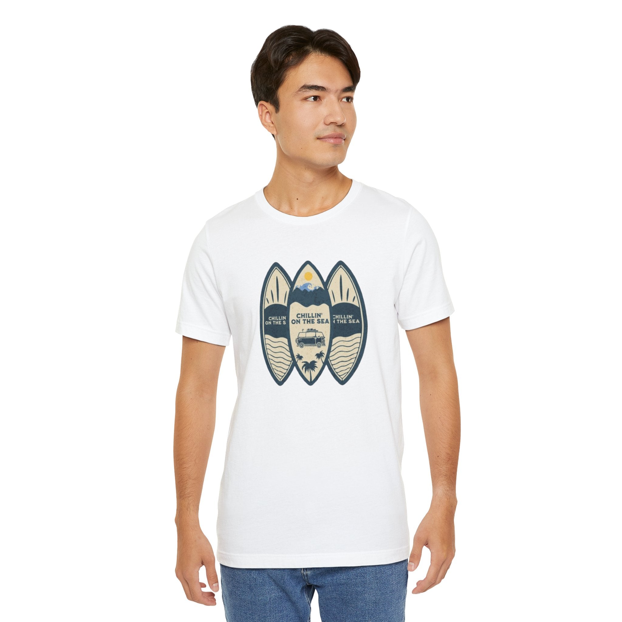 Surfboard Beach Tee — "Chillin' On The Sea" Coastal Graphic T-Shirt