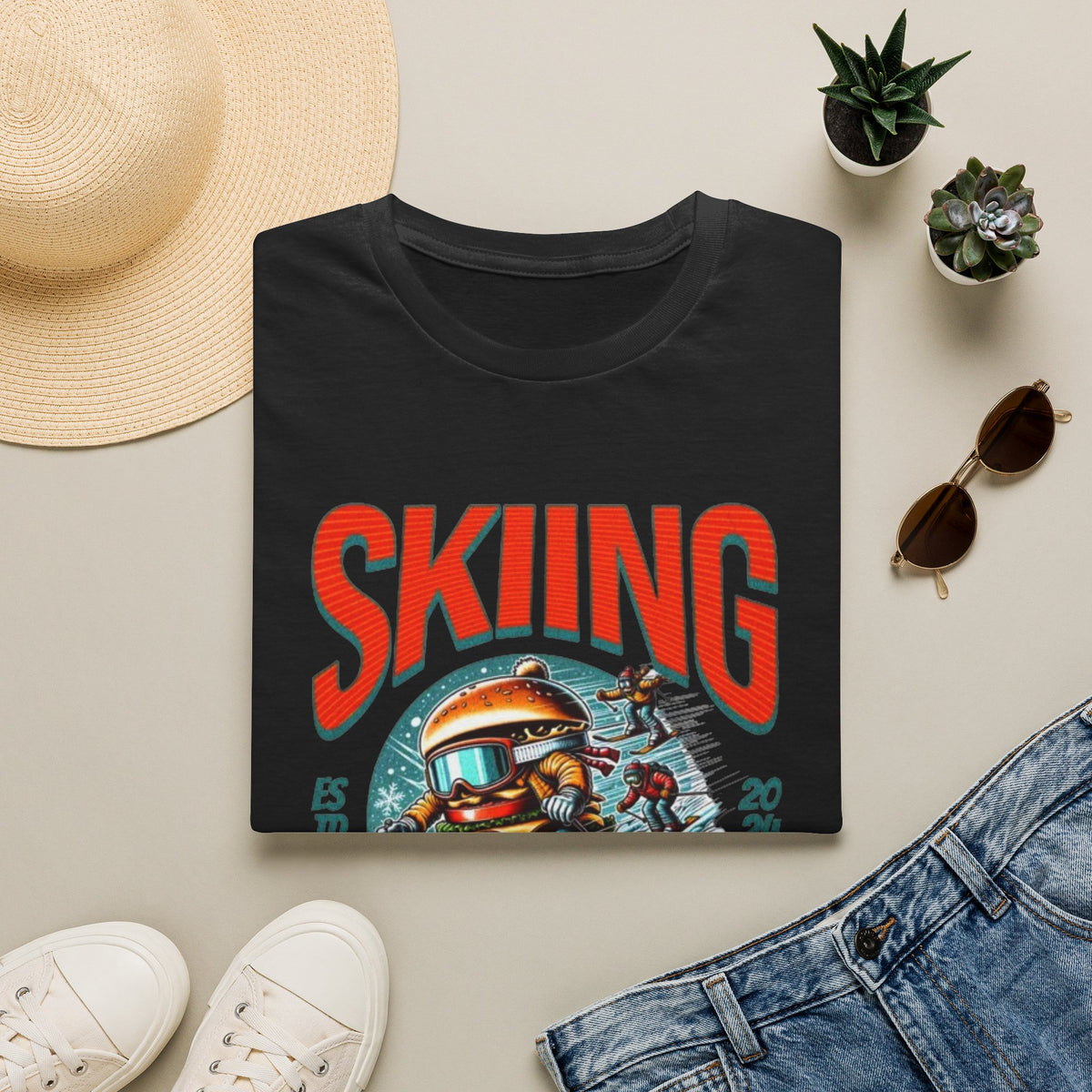 Skiing Burger T-Shirt — Retro Ski Helmet Graphic Tee