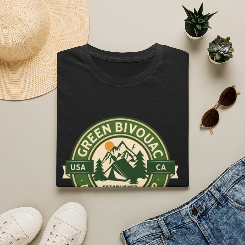 Outdoor Adventure T-Shirt — Green Bivouac Camp Logo (USA • CA)