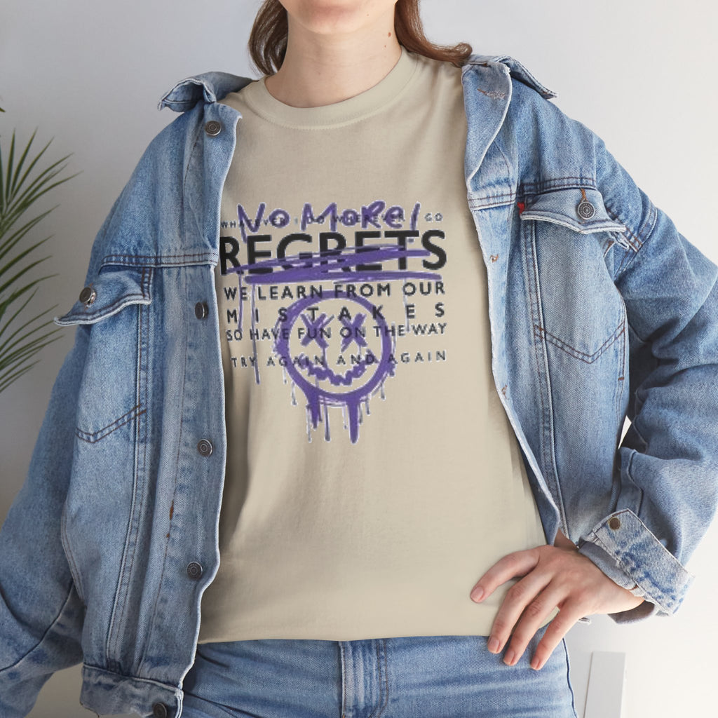 No More Regrets Tee — Grunge Drip Smile Graphic T-Shirt
