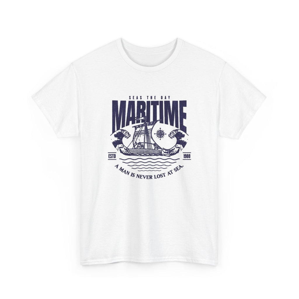 Maritime Crew Tee - Vintage Ship Graphic "A Man is Never Lost at Sea"