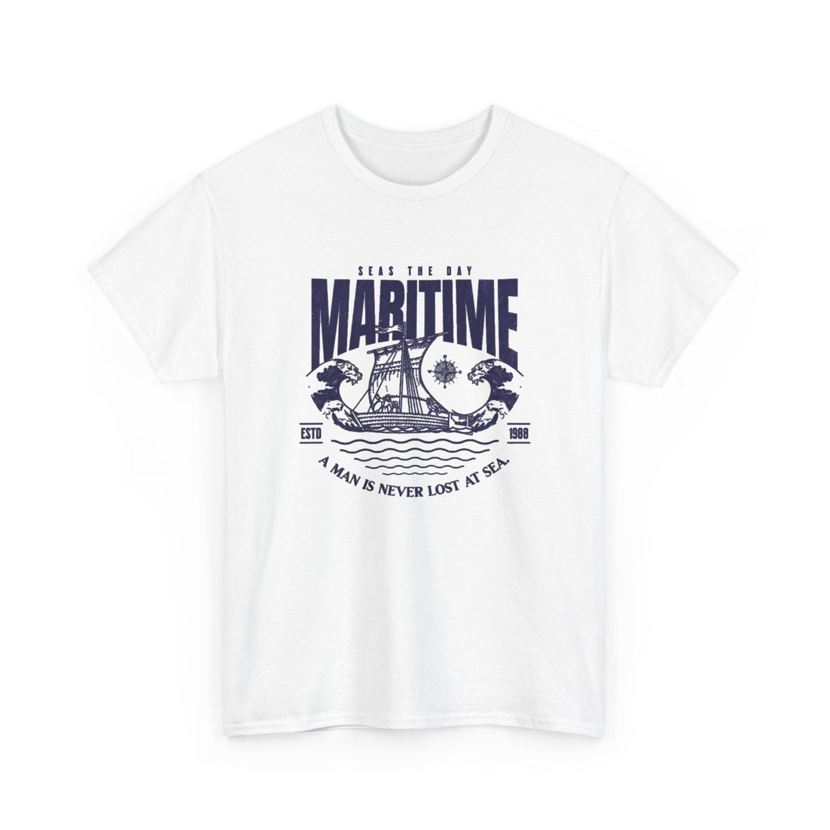 Maritime Crew Tee - Vintage Ship Graphic "A Man is Never Lost at Sea"