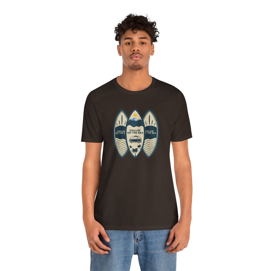 Surfboard Beach Tee — "Chillin' On The Sea" Coastal Graphic T-Shirt