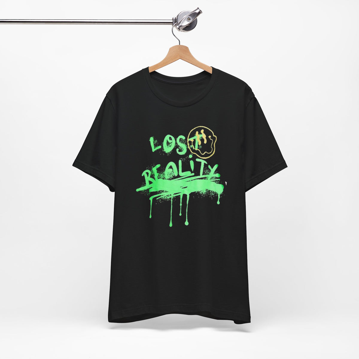 Lost Reality Graphic Tee — Neon Green Drip Streetwear Graffiti T-Shirt
