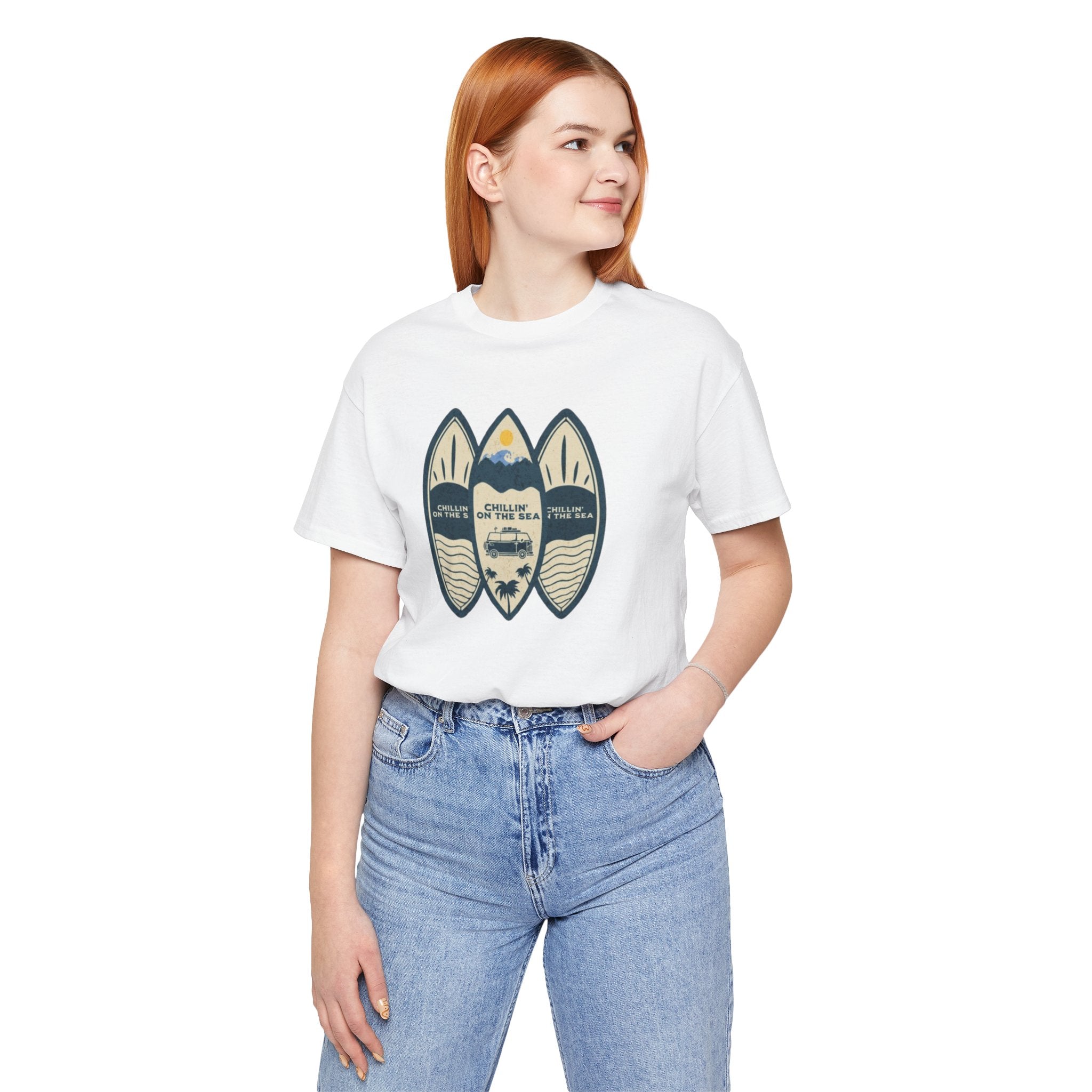 Surfboard Beach Tee — "Chillin' On The Sea" Coastal Graphic T-Shirt