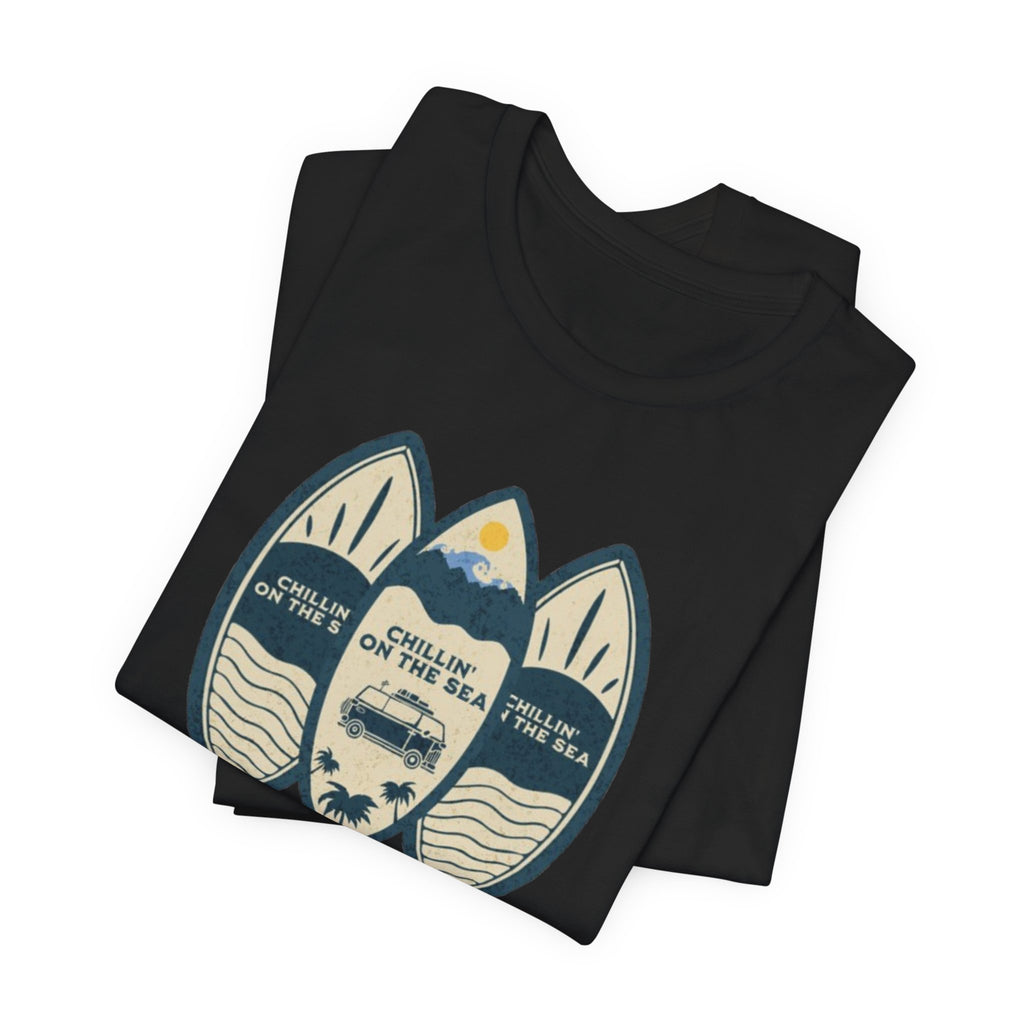 Surfboard Beach Tee — "Chillin' On The Sea" Coastal Graphic T-Shirt