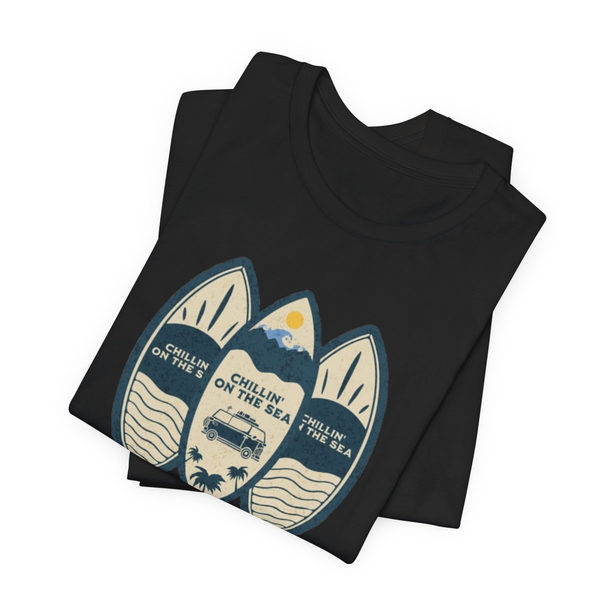 Surfboard Beach Tee — "Chillin' On The Sea" Coastal Graphic T-Shirt