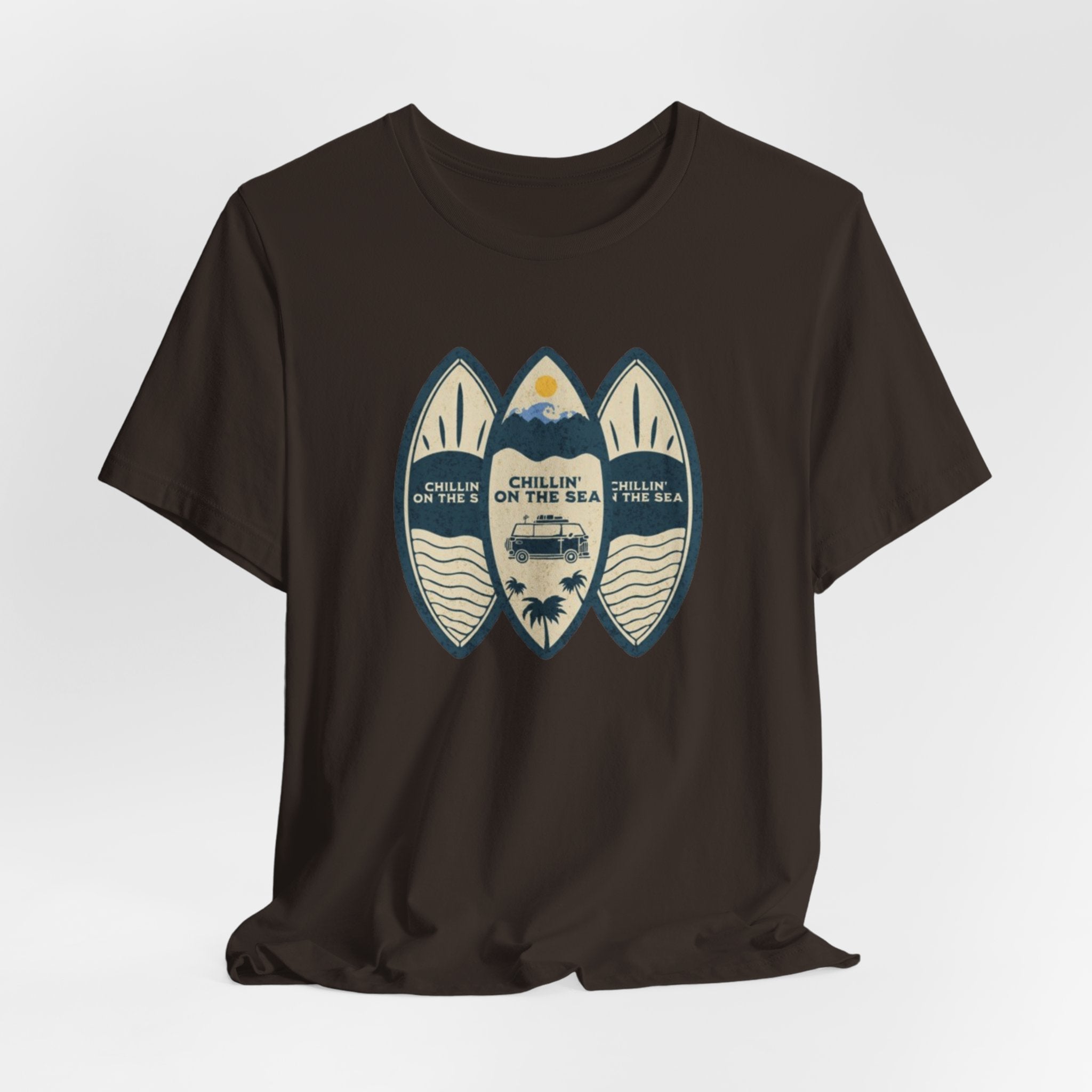 Surfboard Beach Tee — "Chillin' On The Sea" Coastal Graphic T-Shirt