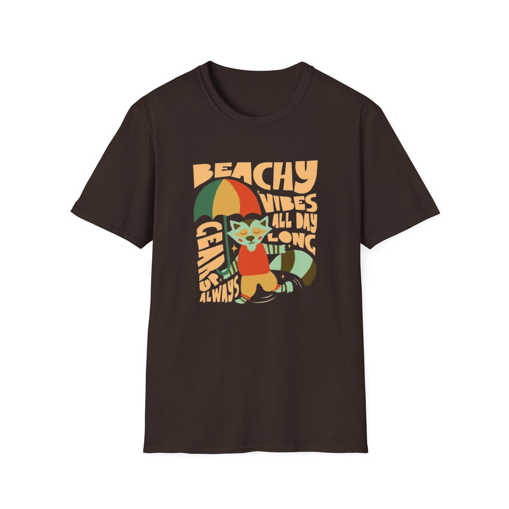 Beachy Vibes T-Shirt — Retro Cat & Umbrella Summer Tee