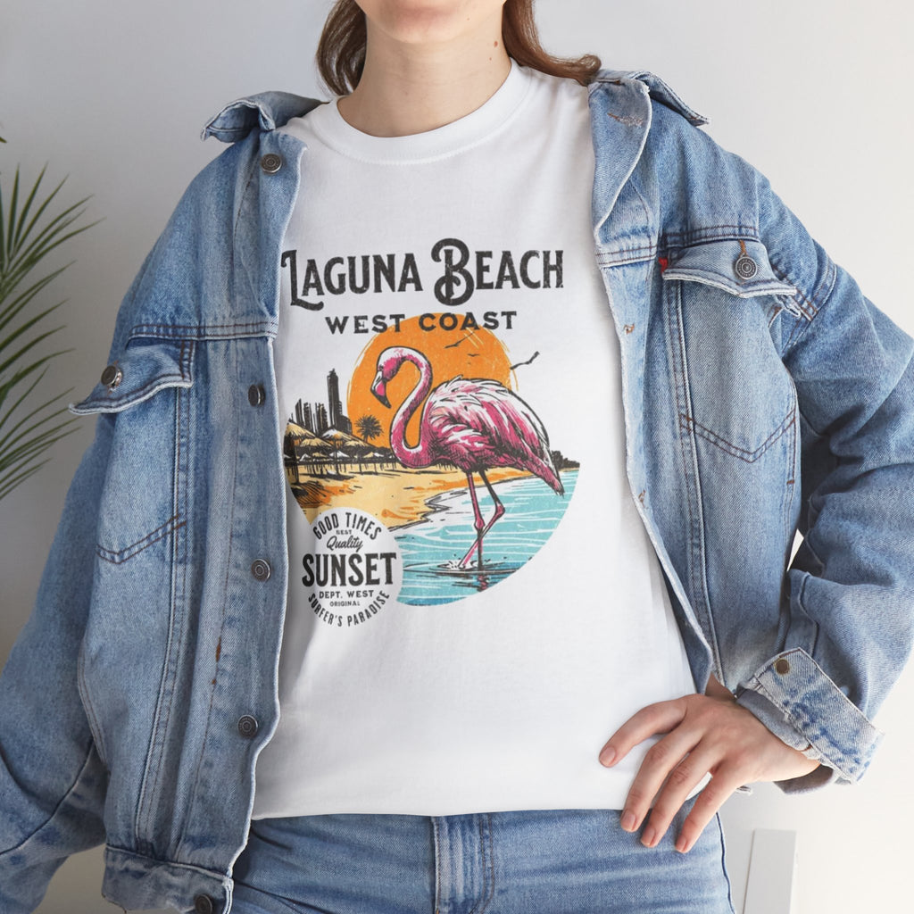 Laguna Beach West Coast Flamingo Sunset Tee